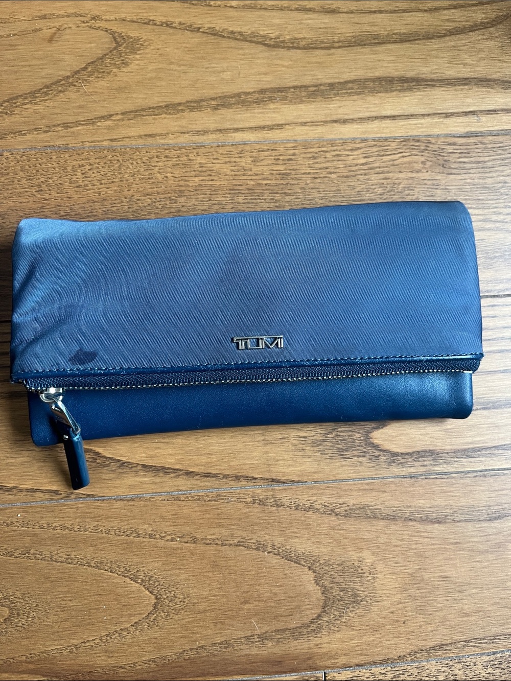 Tumi Navy Fold-Over Zip Clutch Wallet